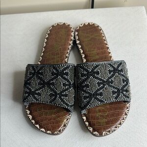 Sam Edelman Black and Brown Sandals with Beaded Trim